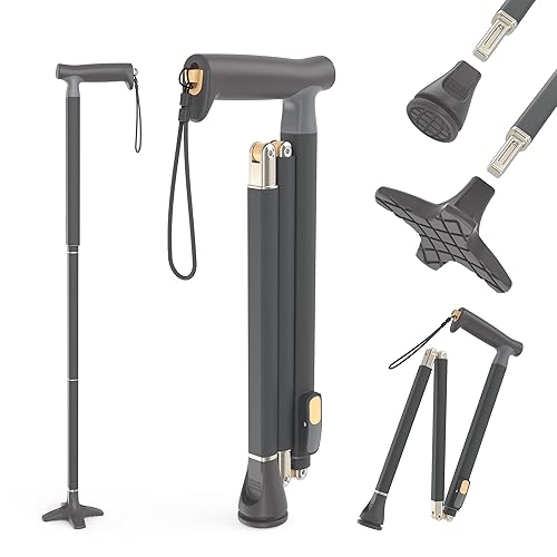 Michael Graves Quick Fold Walking Cane for Men and Women - Foldable Walking Stick for Stability and Style - Collapsible Folding Cane - Walking Sticks for Seniors & Adults - Peppercorn Black