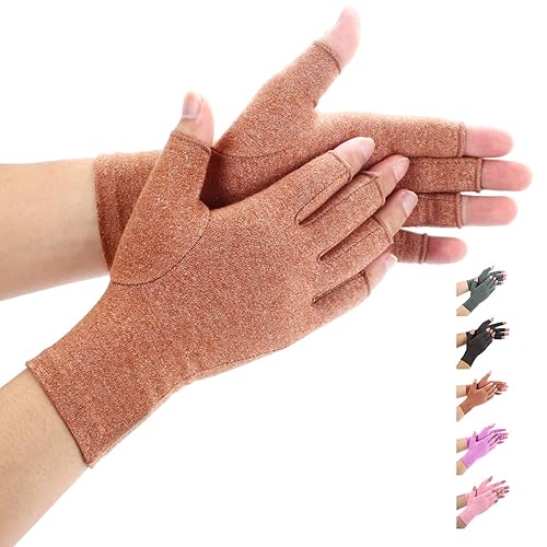 Duerer Arthritis Gloves Women Men, Carpal Tunnel, Rheumatiod, Tendonitis, Fingerless Hand Thumb Compression Gloves - Medium(1 Pair) - Brown