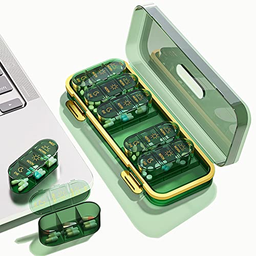 Zonlong Pill Organizer, Weekly Pill Dispensers, 3 Times A Day, 7 Day Pill Box, Large Compartments Travel Pill Container, Moisture-Proof Medicine Case for Fish Oil Vitamins Pills (Transparent Green) - Transparent Green