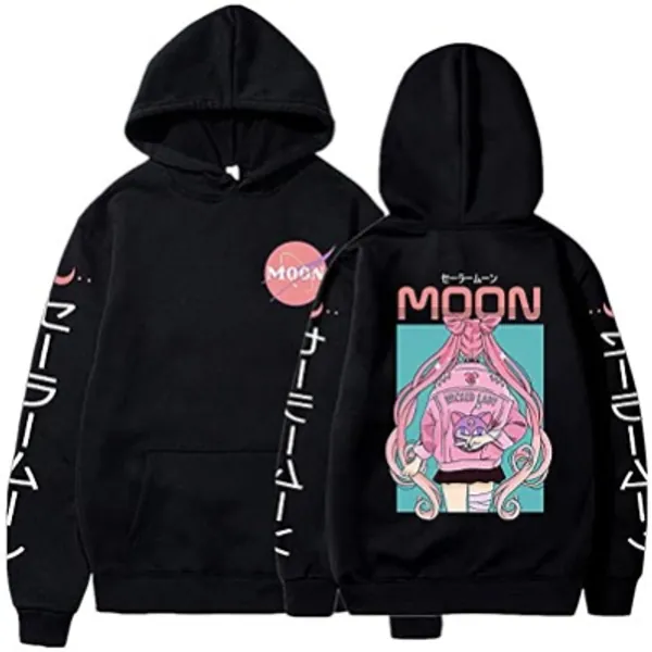 HEQU Unisex Double Print Sailor Moon Hoodies Sleeve Print Sailor Moon Sweatshirts Luna Fans Pullover