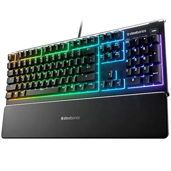 SteelSeries Apex 3 RGB Gaming Keyboard – 10-Zone RGB Illumination – IP32 Water Resistant – Premium Magnetic Wrist Rest (Whisper Quiet Gaming Switch) (Renewed)