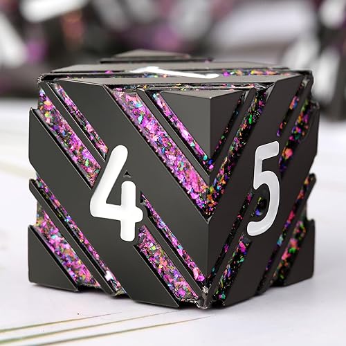 Stripe Metal DND Dice,DNDND Metallic Stripes Dice with Gift Metal Box for Dungeons and Dragons D&D (Purple Stripes) - Pruple