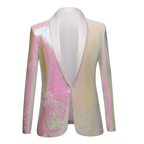 PYJTRL Men Stylish Two Color Conversion Shiny Sequins Blazer Suit Jacket