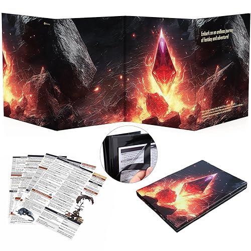 Haxtec DND DM Screen, Dungeons and Dragons Master Screen, Four-Panel with Magnetic Pockets DM Screen for Board Games Masters, TTRPG Accessories D&D Gifts for DM Dungeons Masters - Black Red