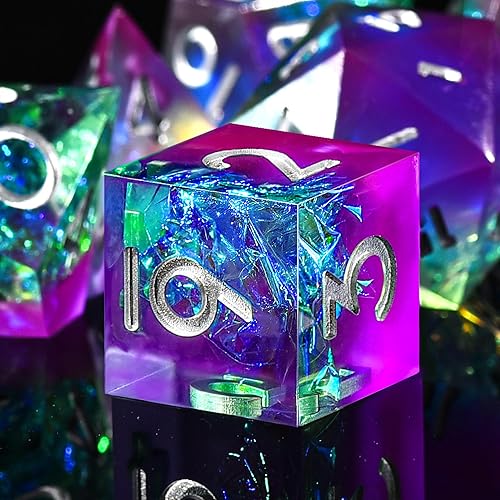 SIQUK 7-Die Polyhedral Dice for DND Handmade Sharp Edge Game Dice for Dungeons and Dragons RPG MTG Table Games（Violet & Blue） - Violet & Blue