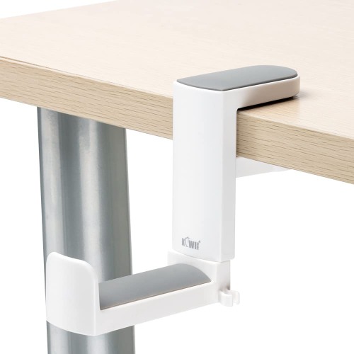 KIWIFOTOS Headphone Stand Holder with 360° Swivel Headset Hanger + Adjustable Springed Clamp, Desktop Headphone Hanger Earphone Clip Gaming Headset Holder Hook Mount - white