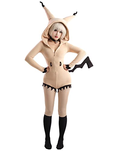 haikyuu Women Rompers with Choker and Socks Onesie Pajamas Bodysuit Anime Cosplay Costume - Small - Khaki