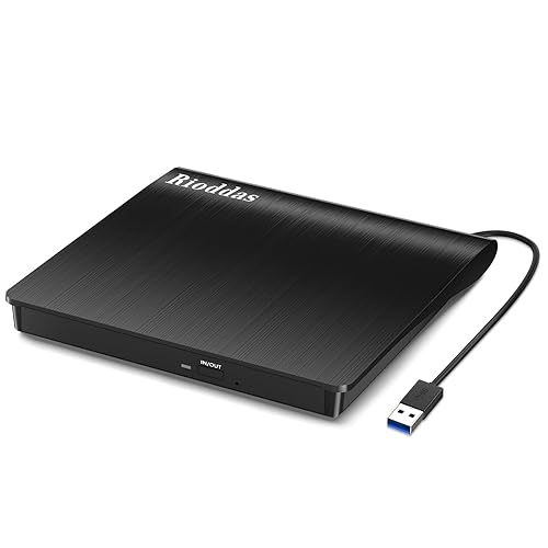 Rioddas External CD/DVD Drive for Laptop, USB 3.0 CD DVD Player Portable +/-RW Burner CD ROM Reader Writer Disk Duplicator Compatible with Laptop Desktop PC Windows Apple Mac Pro MacBook Linux - USB 3.0 - USB 3.0 USB-A