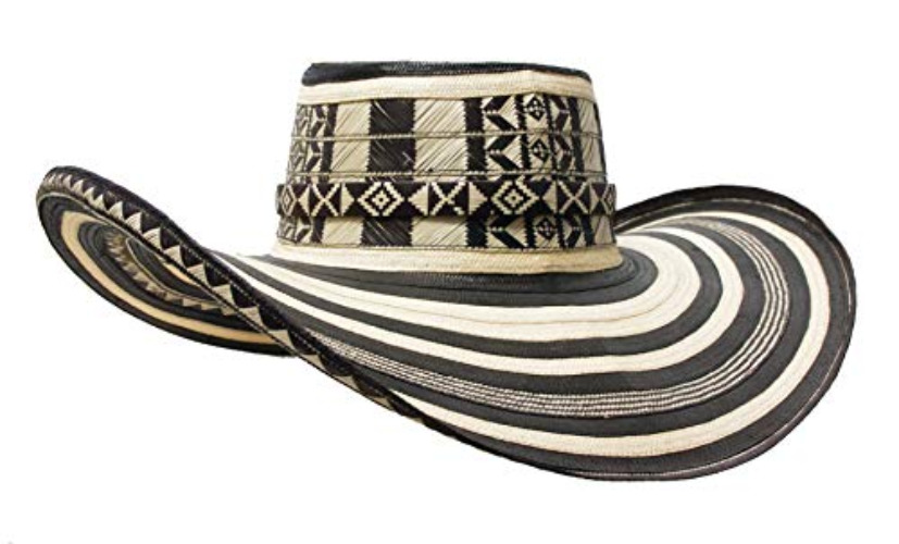 Colombian Hat Sombrero Sinuano Arrow Cane Caña Flecha Vueltiao Made by Authentic Colombian Indigenous - Black & White - Arrow Cane 19 Laps w/ ORIGINAL CASE