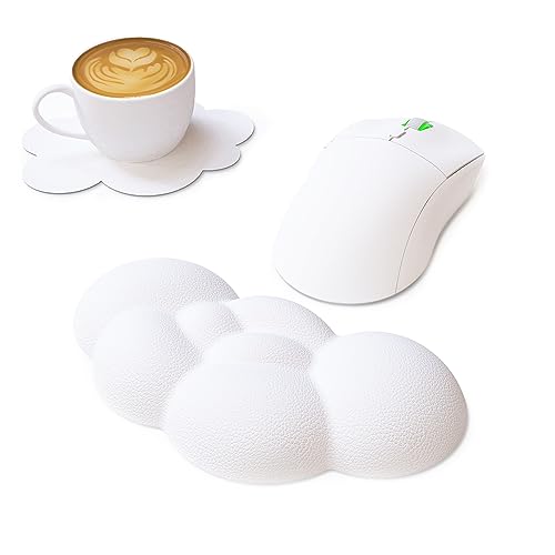 MANBASNAKE Cloud Mouse Pad Wrist Support,Leather Cushion Memory Foam,Leather Waterproof Coaster,Ergonomic Palm Rest for Computer,Laptop,Office Work,PC Gaming,Wrist/Elbow Pain Relief (White) - White Pro