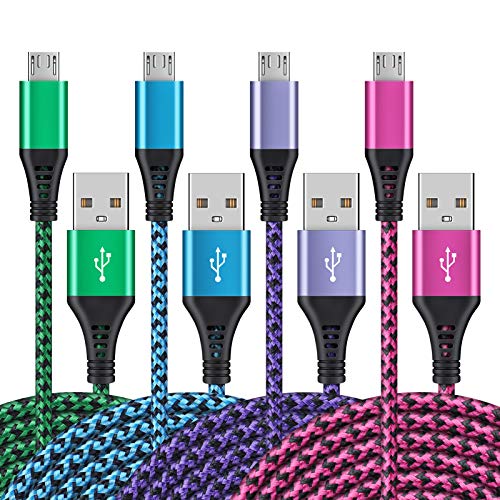 Micro USB Cables [4Pack/6Ft] AILKIN Android USB 2.0A Male to Micro B Charger Cord, Fast Charging Speed Data Wire Nylon Colored Braided Powerline Cable for Samsung Galaxy S7 S6 J7 J3 J8 A01 Kindle Fire - 6 Feet - Micro USB