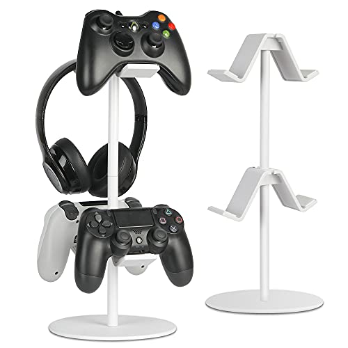 Controller Holder, Game Controller Stand Holder Storage Organizer Gamepad with Multiple Adjustable Height Direction Brackets Fit for Xbox ONE 360 Switch PS4 STEAM PC Nintendo Headset Stander White - White