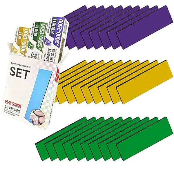 stedi Sanding Sponge for Model Gundam Building, Hobby Model Tools Hand Sanding Block Waterproof Wet Dry Reuse 1000 to 2500 Grit Sandpaper, 30 Sheets - 2mm #1000 to #2500(30PCS)