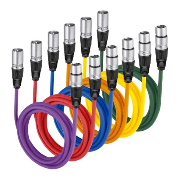 Neewer 6-Pack 6.5ft/2M XLR Male to XLR Female Color Microphone Cables Rubber Shielded Patch Cable Cords Balanced Snake Cords (Green, Blue, Purple, Red, Yellow and Orange)