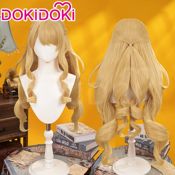 DokiDoki Game Genshin Impact Wig Cosplay Fontaine Navia Cosplay Wig Long Curly Yellow Hair