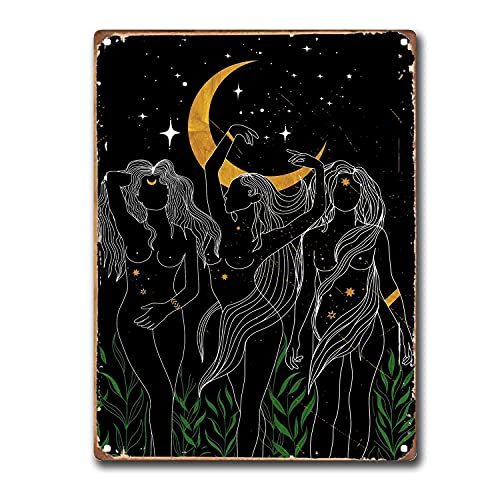 EYSL Feminine Goddess Witchy Decor Witchy Wall Decor Moon Goddess Witch Wall Decor Witchy Decorations Wall Hangings Retro Metal Tin Sign Home Wall Decoration 8x12In