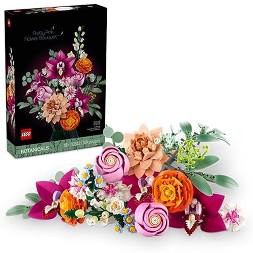 LEGO Botanicals Pretty Pink Flower Bouquet Building Sets for Adults - Artificial Flowers for Home Decor, Centerpieces for Tables - Gift for Valentines Day for Her & Him - 10342