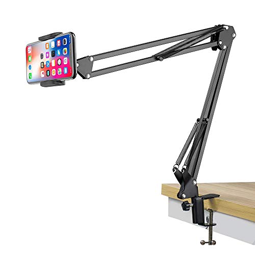 FAPPEN Cell Phone Holder, Phone Holder for Bed Desk, 360° Flexible Articulating Long Arm Clamp Bracket Mount Stand for iPhone 13 12 11 Pro XS Max XR X 8 7 6 6s Plus, Samsung S10 S9 S8 S7 (3.5-6.5'') - A-Black