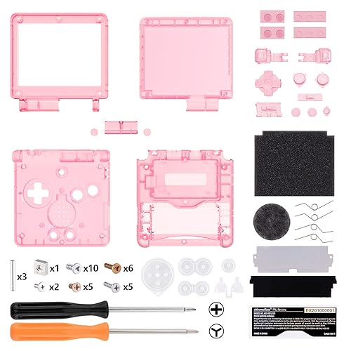 IPS Ready Upgraded eXtremeRate Cherry Pink Custom Replacement Housing Shell for Gameboy Advance SP GBA SP – Compatible with Both IPS & Standard LCD – Console & Screen NOT Included - Clear Cherry Pink