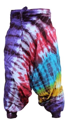 Shopoholic Fashion Hippie Colorful Tie dye Baggy Harem Trouser,Boho Brighter Loose Fit Hippy Pants - One Size Dark Rainbow Mix
