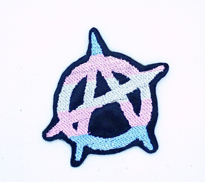 Transgender Pride Anarchy Patch, Iron-On Patch, Sew-On Patch
