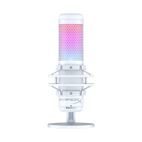 HyperX QuadCast S - RGB USB Condenser Microphone for PC, PS5, Mac, Anti-Vibration Shock Mount, 4 Polar Patterns, Pop Filter, Gain Control, Gaming, Streaming, Podcasts, Twitch, Discord-White -One Size - QuadCast S - Einzeln - Weiß