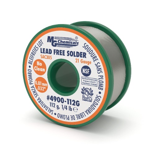 MG Chemicals 4900 SAC305, 96.3% Tin, 0.7% Copper, 3% Silver, No Clean Non Leaded Solder, 0.032" Diameter, 1/4 lbs Spool