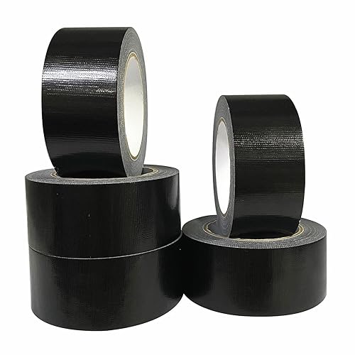 CHUANGSEED Lot de 5 rubans adhésifs en toile resistant noir 210 mic x 50 mm x 27,4m, gaffer large noir,ruban adhésif americain de réparation d'étanchéité,heavy duty duct tape black,fixation - 5