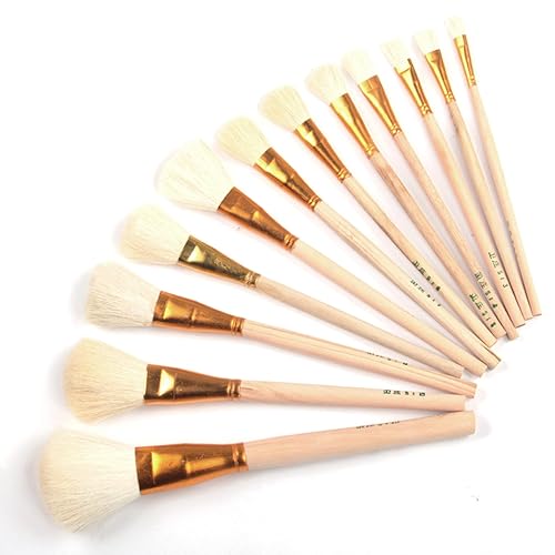 XCSJ 12pcs Pinceaux à Pochoir en Bois Kit De Pinceaux De Peinture Pinceaux à Poils Naturels Brosses à Pochoir en Bois pour Peinture Acrylique,Aquarelle, Huile, Bricolage, Débutants, Artistes