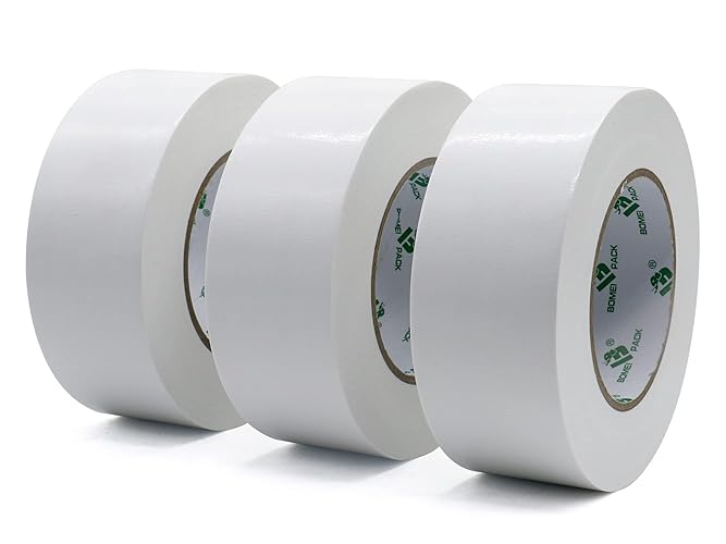BOMEI PACK Universal - Ruban Adhésif Toilé Blanc, Heavy Duty Duct Tape 3 rouleaux 50 mm x 50 m pour les travaux de réparation, fixation, de scellage, d'étiquetage et de rénovation - Blanc