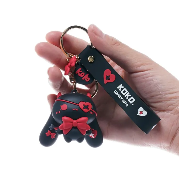 Keychain for Women Star-Moon Rabbit Key Ring Demon Rabbit Charm Bag Accessory Lovers Best Friend Gift - A-demon (Black Red) 1