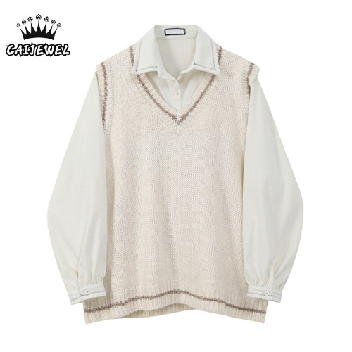 17.35US $ 50% OFF|Lange Mouwen Vrouwen 2022 Herfst Shirt Koreaanse Mode Gebreide Vest Pak Baggy Button Up Eenvoud Blouse Casual Dames Top Shirt|Shirt|   - AliExpress