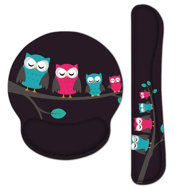 RICHEN Keyboard Wrist Rest and Mouse Pad with Wrist Support, Memory Foam Set for Gaming and Office, Comfortable & Lightweight for Easy Typing & Pain Relief (Cute Owls)
