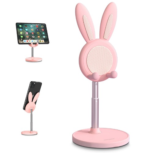 Cute Cell Phone Stand, Angle Height Adjustable nediea Cell Phone Stand for Desk, Cute Bunny Phone Holder Stand, Compatible with All Mobile Phones,iPhone,Samsung,Pixel,iPad,Tablet (Pink) - Pink