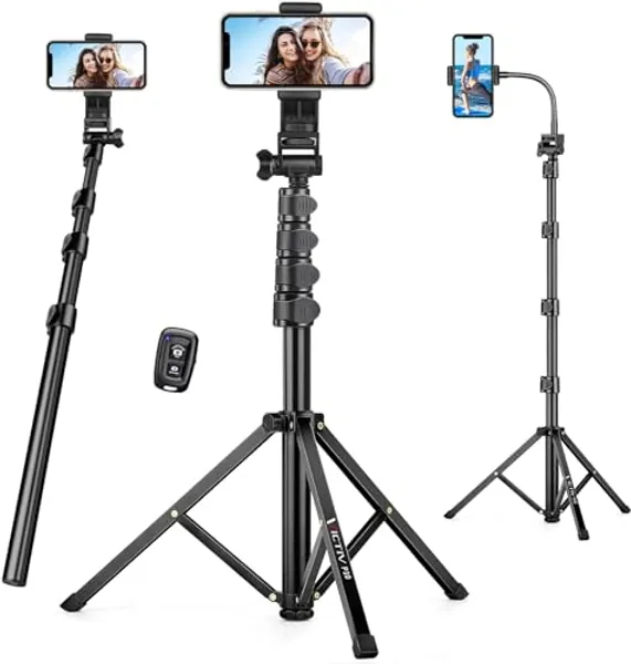 74" Flexible Phone Tripod, Tall Cell Phone Tripod with Adjustable Gooseneck & Remote, Portable Phone Stand Tripod for Video Recording, Overhead Cellphone Tripod, Compatible with iPhone Android