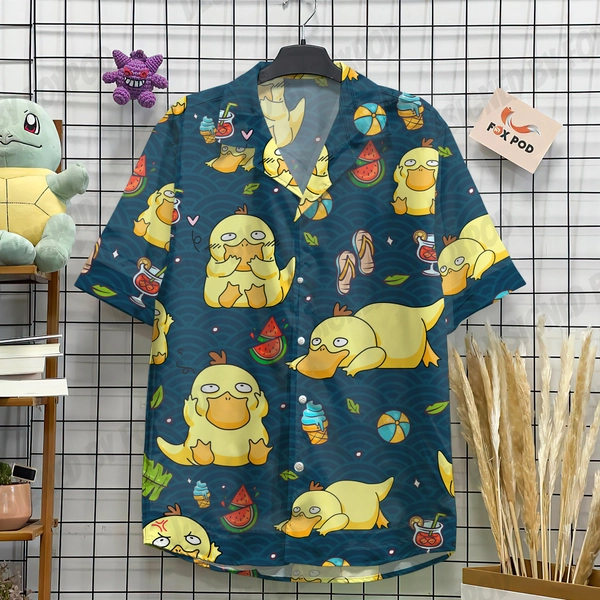 Psyduck Summer Fun Hawaiian Shirt, Button Up Shirt, Psyduck Birthday Shirt, Japanese Anime Hawaiian Shirt, Psyduck Shirt Gift