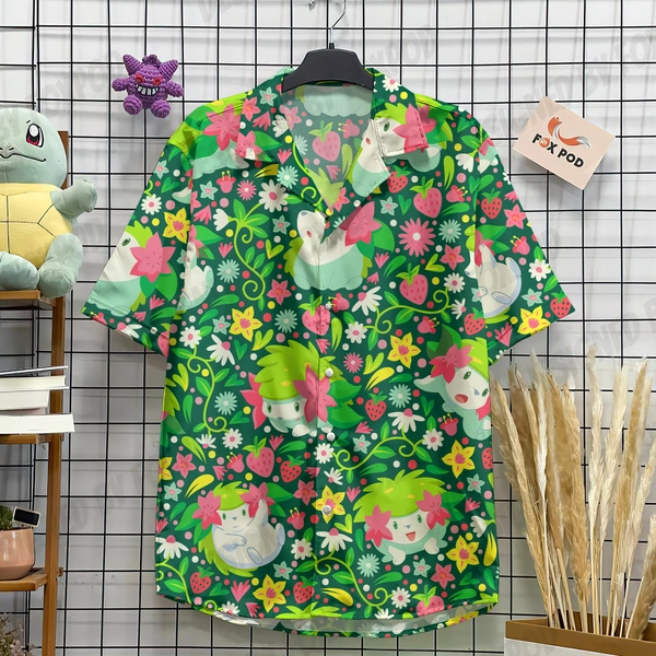 Shaymin Hawaiian Shirt, Shaymin Button Up Shirt Holiday, Shaymin Birthday Shirt, Japanese Anime Hawaiian Shirt, Shaymin Shirt Gift