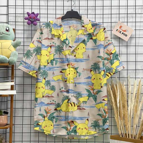 Pikachu Hawaiian Shirt, Summer Vacation Hawaiian Shirt, Summer Beach Shirt, Family Hawaiian Beach Shirt