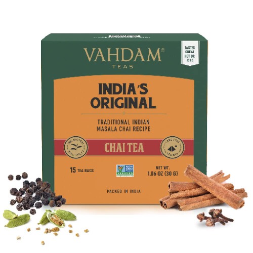 VAHDAM, Té Masala Chai Original De India (15 Bolsitas De Té) Especias 100% Naturales - Té Negro, Cardamomo, Canela, Pimienta Negra Y Clavo | Prepare Té Caliente/Chai Latte