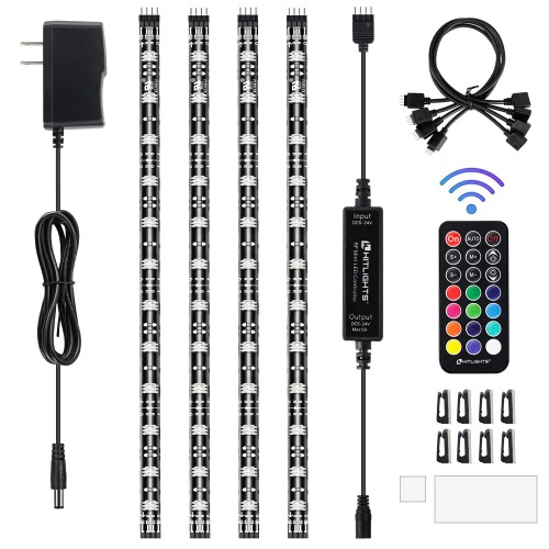 LED Strip Lights, HitLights Weatherproof 4 Pre-Cut 12Inch/48Inch RGB LED Strips Kit, Flexible Color Changing SMD 5050 LED Accent Kit with RF Remote, UL-Listed 15W Power Supply and Connectors - 