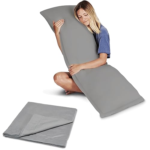 Snuggle-Pedic Body Pillow for Adults w/Grey Pillowcase- Pregnancy Pillows w/Shredded Memory Foam - Firm Maternity Side Sleeper Pillow for Adults - Long Cuddle Pillow for Bed - 20x54 Full Body Pillow - Grey - Memory Foam
