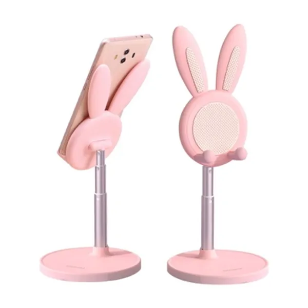 NocksyDecal Cute Bunny Phone Holder, Pink Desktop Cell Phone Holder Stand Compatible with All Mobile Phone/Tablet, Height Angle Adjustable, Office Decor Gift for Girl