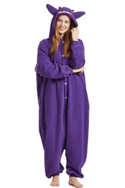 Adult Purple Cartoon Onesie Pajamas Christmas Animal Cosplay Costume Homewear Sleepwear for Women Men