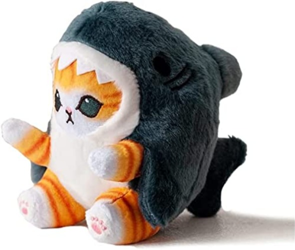 LKMYHY 7'' Cute Shark Cat Plush Toy, Fried Shrimp Kitten Stuffed Animal Doll, Soft Birthday & Christmas Gifts for Kids - Blue - 7 Inch