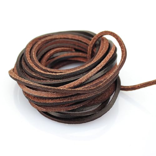 LolliBeads (TM) 3mm Flat Genuine Leather Strip Cord Braiding String Dark Brown Espresso (5 Yards) - 3mm_5yards - Flat_dark_brown