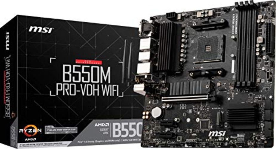 MSI B550M PRO-VDH WiFi ProSeries Motherboard (AMD AM4, DDR4, PCIe 4.0, SATA 6Gb/s, M.2, USB 3.2 Gen 1, Wi-Fi, D-SUB/HDMI/DP, Micro-ATX) - B550M PRO-VDH WIFI