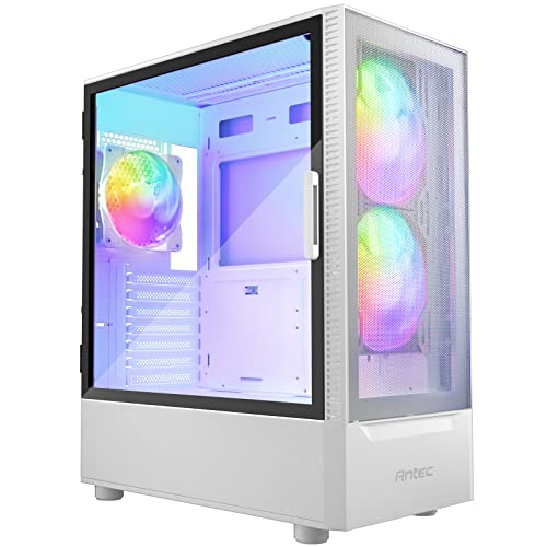 Antec NX410 ATX Mid-Tower Case, Tempered Glass Side Panel, Full Side View, Pre-Installed 2 x 140mm in Front & 1 x 120 mm ARGB Fans in Rear (White) (9734088000) - NX410W