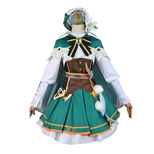 BICOPU GenshinImpact Venti Cosplay Outfits Women Venti Dress Cloak Cape Suit Hat Full Set Halloween Costume - Medium - Dress Suit