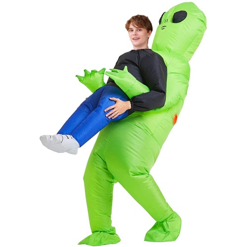Inflatable Alien Costume for Adult Blow up Alien Holding Human Costume Funny Alien Kidnapping Halloween Costume (Adult)