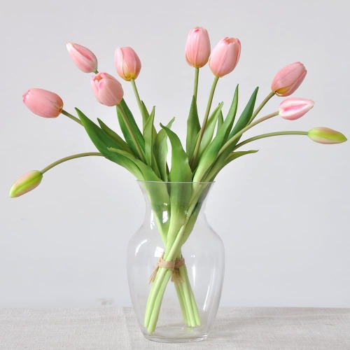 Aoivrb 10 PCS Pink Flowers Artificial Tulip Flowers PVC Real Touch Tulips Artificial Plastic Flower Fake Bouquet Table Arrangements Gift for Home Office Party Wedding Birthday Garden Store Decoration - Pink